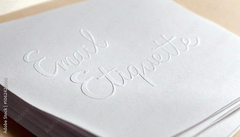 Neatly Stacked White Papers with Email Etiquette Neatly Stacked White Papers with Email Etiquette