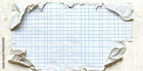 Notebook paper lined with blue grid and holes texture, isolated on a white background