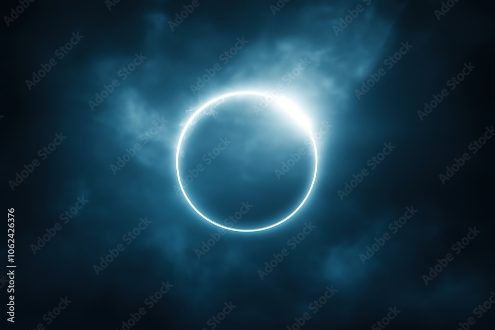 Mystical glowing ring eclipse on dark background with clouds Mystical glowing ring eclipse on dark background with clouds