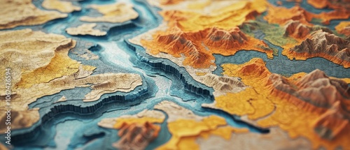 Abstract 3D Paper Model of a River Valley.