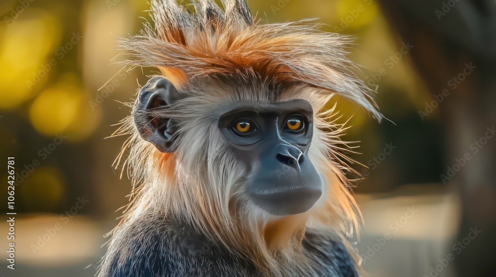 Fototapeta premium A close-up portrait of a monkey with striking features and expressive eyes.