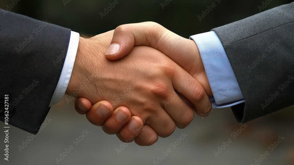 Two hands engaged in a handshake, symbolizing agreement or partnership. Two hands engaged in a handshake, symbolizing agreement or partnership.
