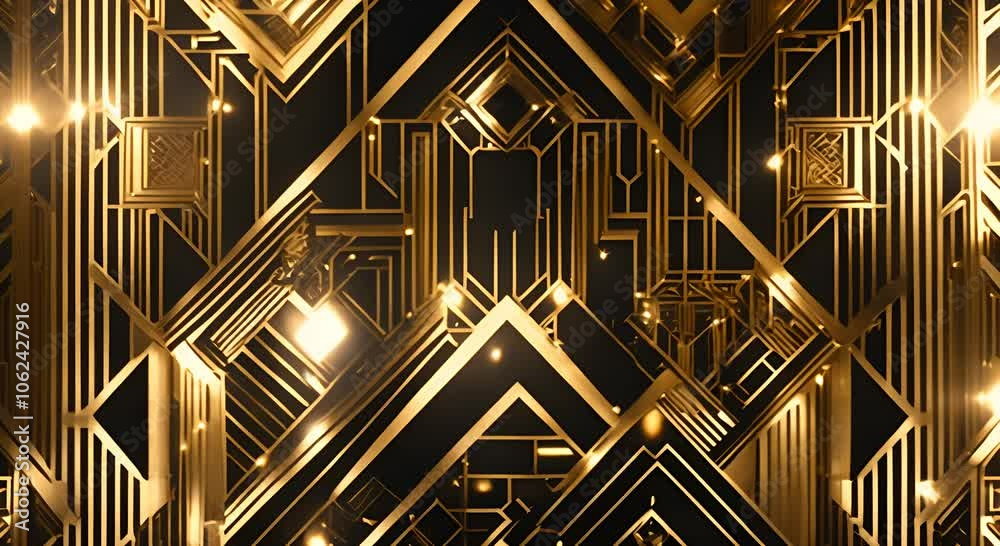 Abstract art deco Great Gatsby 1920s geometric architecture background Retro vintage black gold and silver roaring 20s texture Video 4K