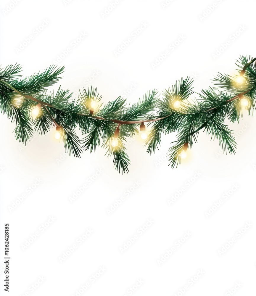 Christmas garland with red and gold baubles, berries, and pinecones on a white background. Christmas garland with red and gold baubles, berries, and pinecones on a white background.