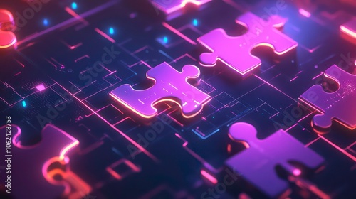 A close-up view of glowing puzzle pieces on a digital circuit background.