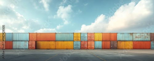 Colorful shipping containers create a vibrant industrial landscape under a clear sky
