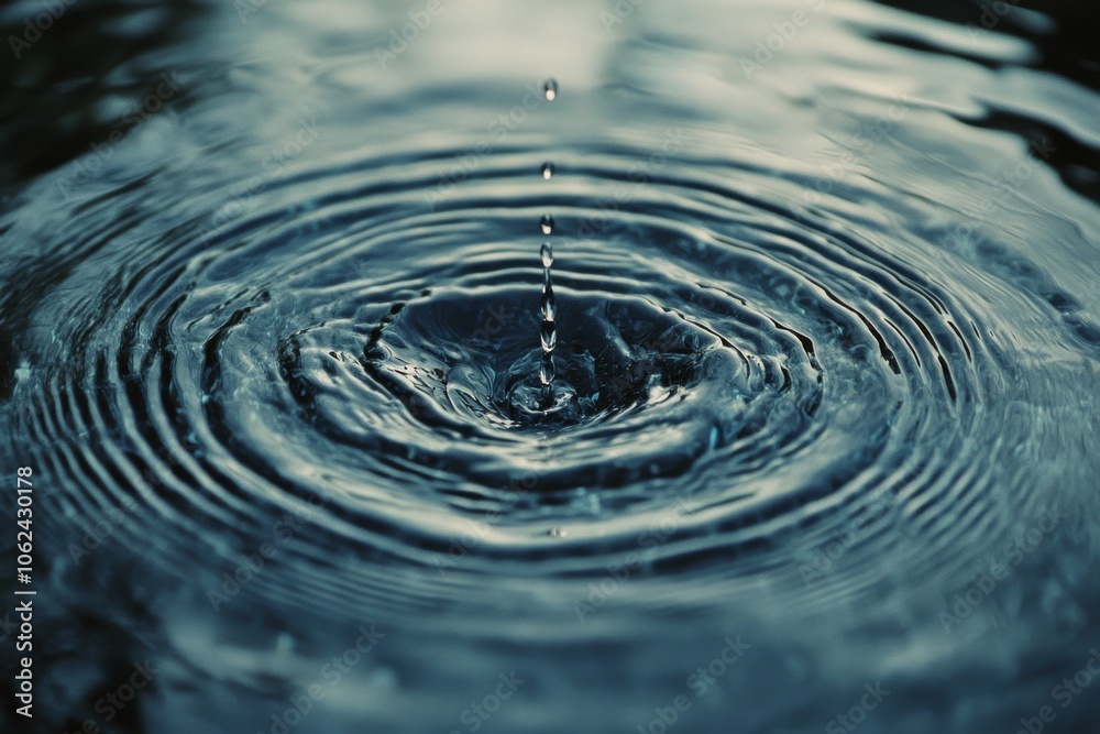Water droplets creating ripples in a calm pond on a serene afternoon Water droplets creating ripples in a calm pond on a serene afternoon