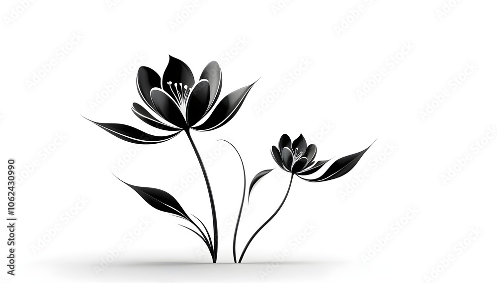 delicate black flower illustration with slender stem for branding delicate black flower illustration with slender stem for branding