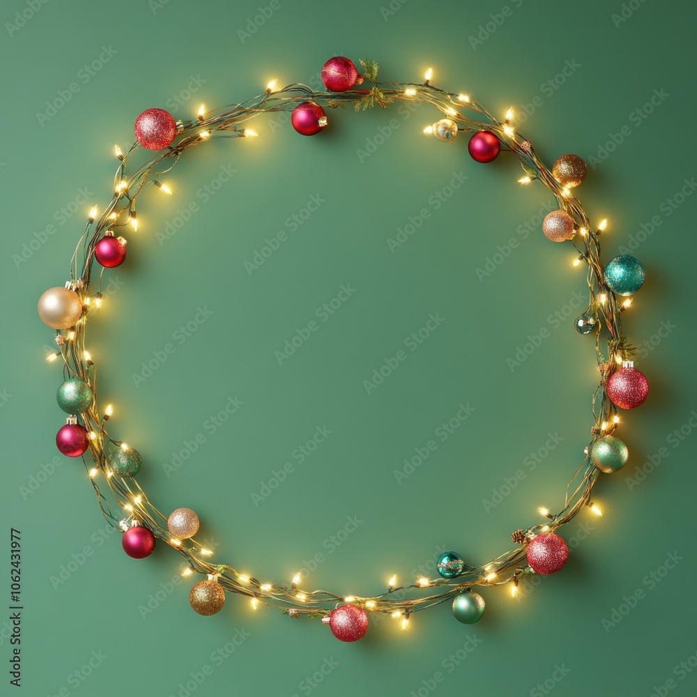 Christmas garland with red and gold baubles, berries, and pinecones on a white background. Christmas garland with red and gold baubles, berries, and pinecones on a white background.