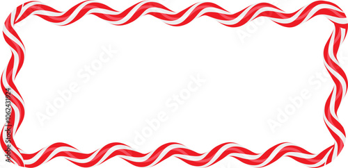Christmas twisted lollipops. Rectangular wavy frame with red and white stripe. Christmas and New Year template. Vector illustration