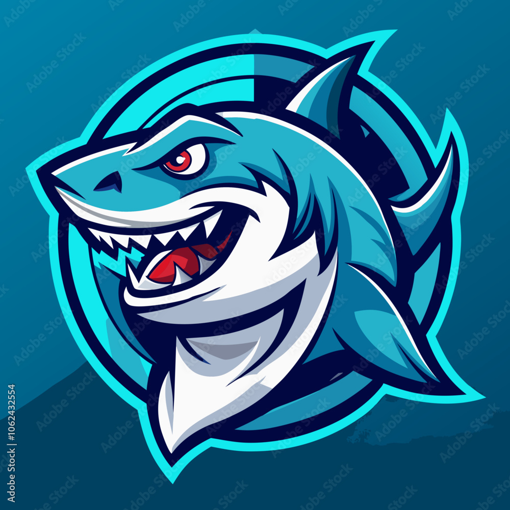 Dynamic shark esports logo featuring an aggressive design with bold colors perfect for gaming teams and branding