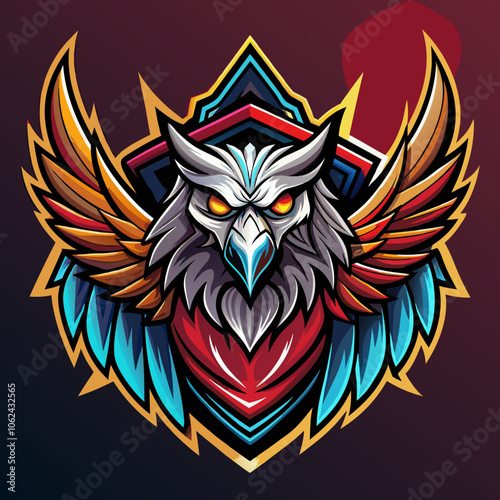 A fierce and vibrant griffin-themed logo featuring a majestic creature with intricate details and striking colors, representing a gaming community