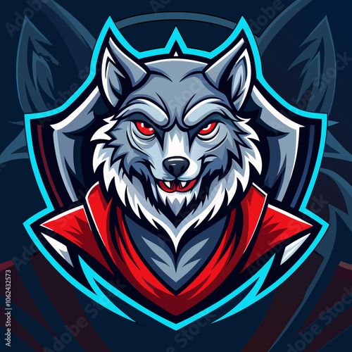 A fierce wolf man esports logo featuring a snarling wolf head with sharp features in vibrant colors perfect for gaming design