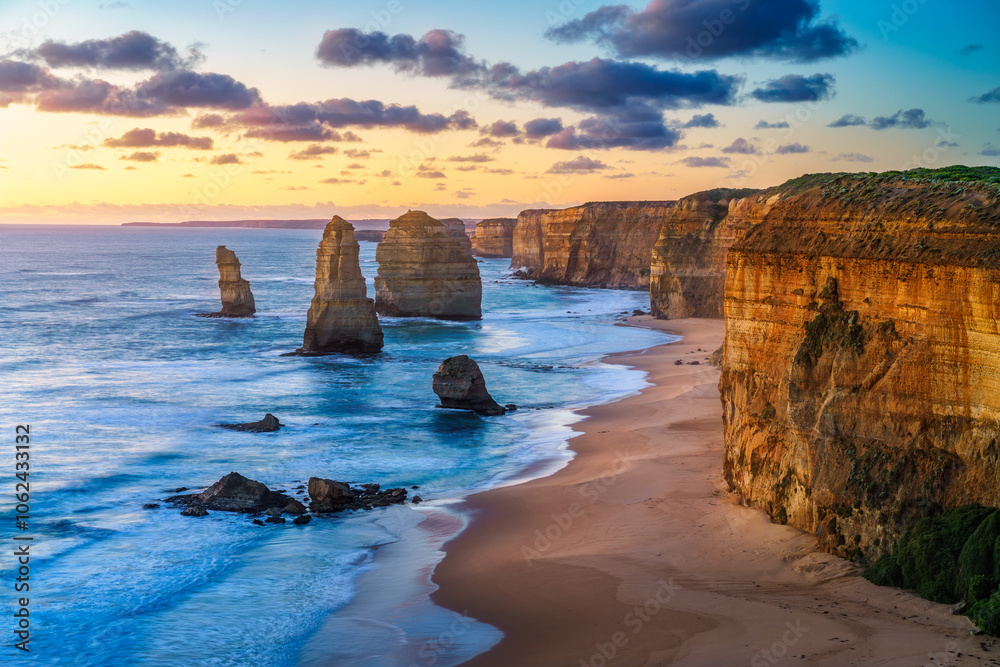 twelve apostles at sunset,great ocean road at port campbell, australia