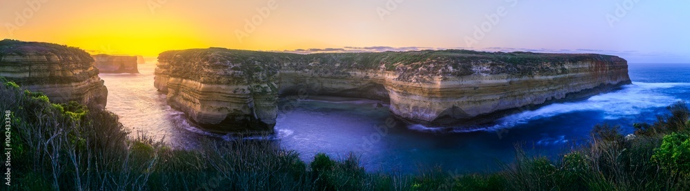 mutton bird island at sunrise, great ocean road in victoria, australia