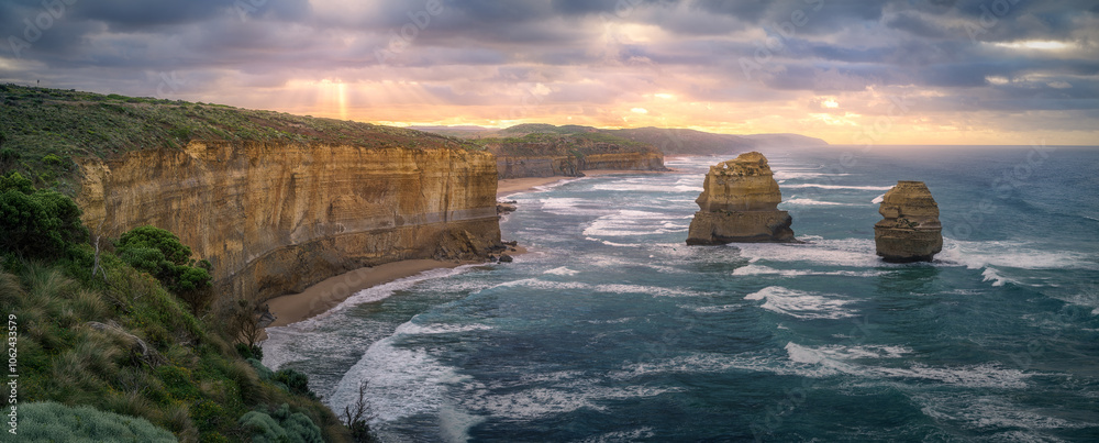 gibson steps at sunrise, twelve apostles, great ocean road in victoria, australia