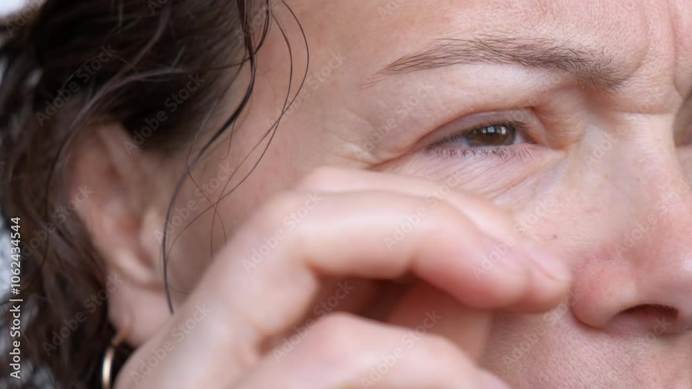 Seasonal pollen allergies. The female rubs her puffy eyes. Pollen allergy concept. Seasonal pollen allergies. The female rubs her puffy eyes. Pollen allergy concept.