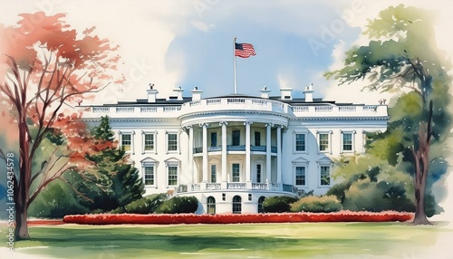 United States white house Watercolor