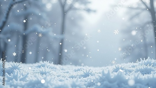 Photo of beautiful snowy landscape, Christmas postcard, snow cover on the trees, seasonal snowfall, snowstorm in cold winter day, frosty weather, hoarfrost on wood branches, wintertime panorama, space