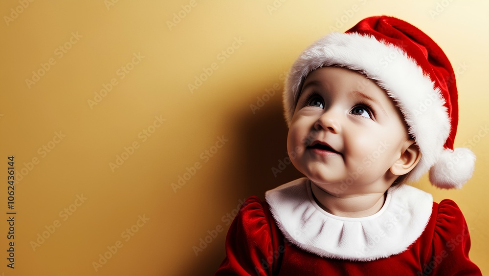 Heart-Melting Christmas Baby Portrait with Santa Hat and Joyful Expression, Generative ai portrait image of happy funny joyful child enjoying cozy new year time