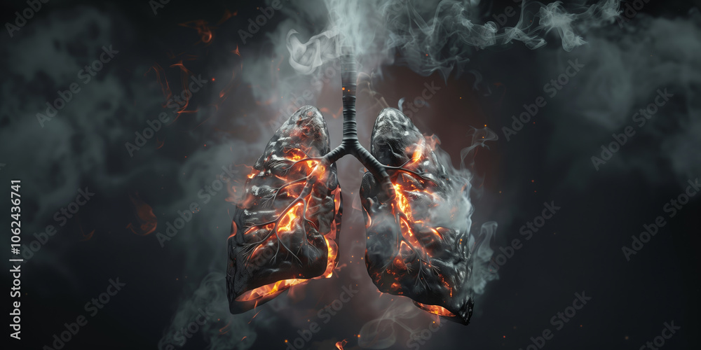 smoking is dangerous to health. bad habit. black lungs in smoke. lungs of a sick person