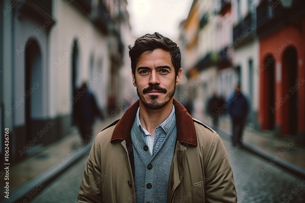 Portrait of a handsome young man standing in the city center. Portrait of a handsome young man standing in the city center.
