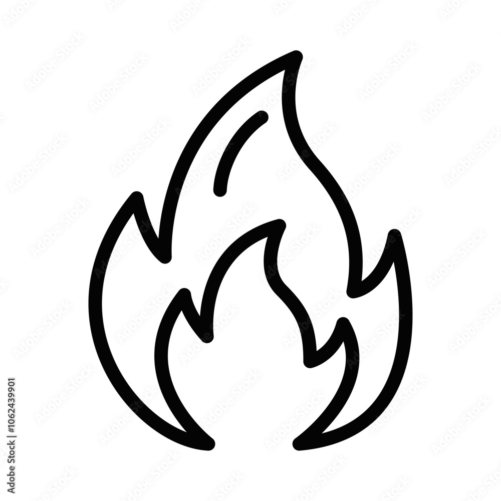 Minimalistic outline of a flame, ideal for concepts like fire, energy, or alert. Vector illustration. Editable stroke. Minimalistic outline of a flame, ideal for concepts like fire, energy, or alert. Vector illustration. Editable stroke.