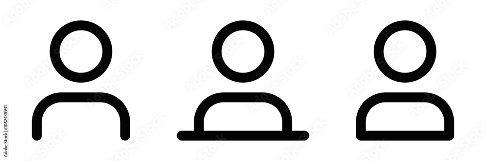 Three minimalist user profile icons, ideal for avatar, account, and people-related designs. Vector illustration. Editable stroke. Three minimalist user profile icons, ideal for avatar, account, and people-related designs. Vector illustration. Editable stroke.