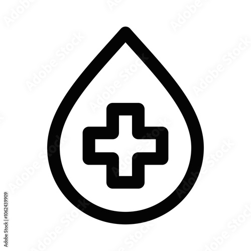 Water drop with a medical cross inside, symbolizing health, hydration, and wellness. Vector illustration. Editable stroke.