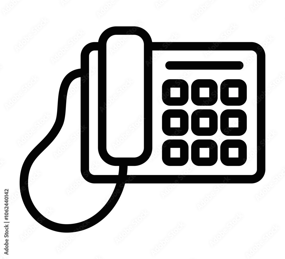 Landline telephone icon in a clean outline. Represents communication, office tools, or phone service. Vector line art. Editable stroke.