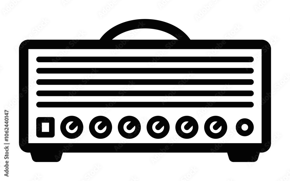 Guitar amplifier head icon with control dials and handle, drawn in a minimalist outline. Great for music and audio themes. Editable stroke. Guitar amplifier head icon with control dials and handle, drawn in a minimalist outline. Great for music and audio themes. Editable stroke.