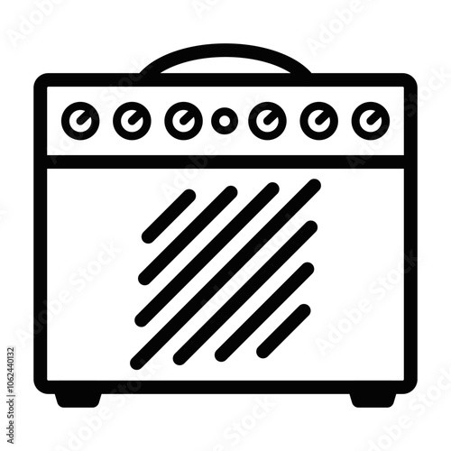 Guitar amplifier with diagonal lines icon, depicting a musical equipment concept in a sleek, modern outline. Vector illustration. Editable stroke.