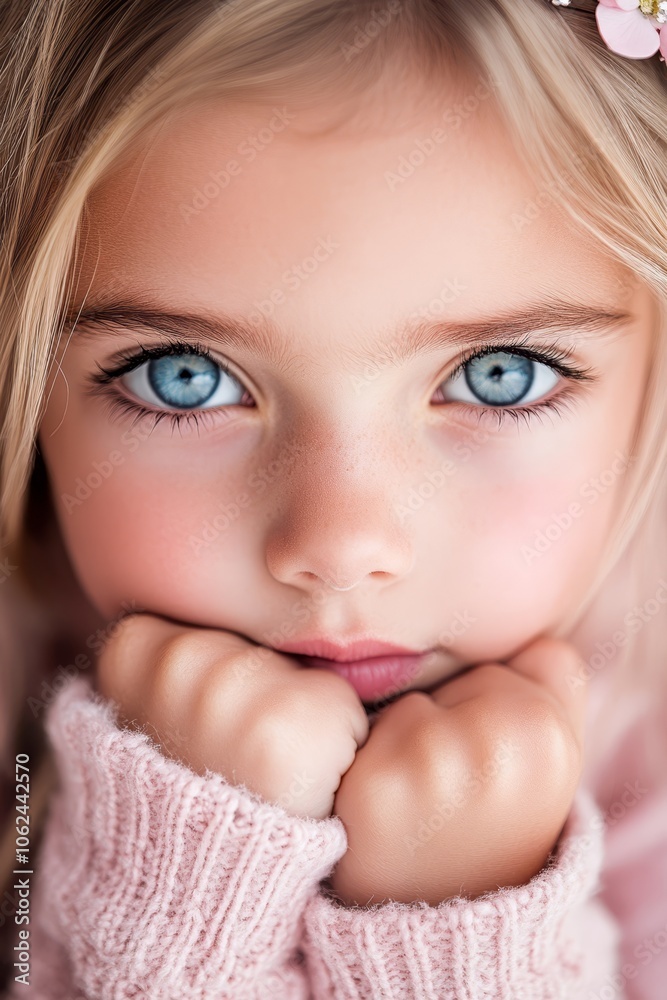 A little girl with blue eyes and a flower in her hair A little girl with blue eyes and a flower in her hair
