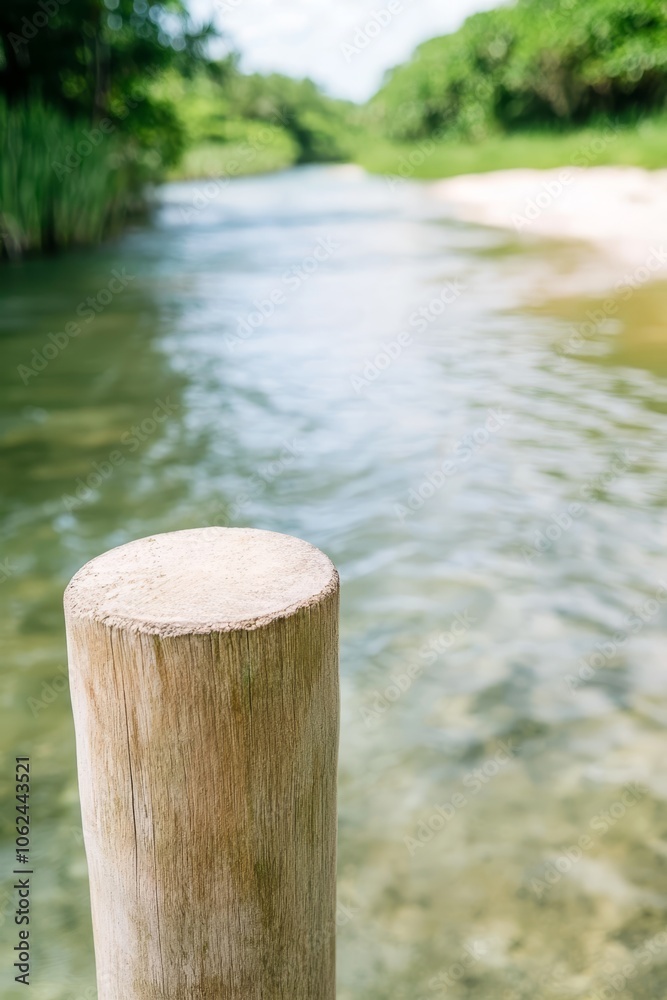 A wooden post in the middle of a body of water