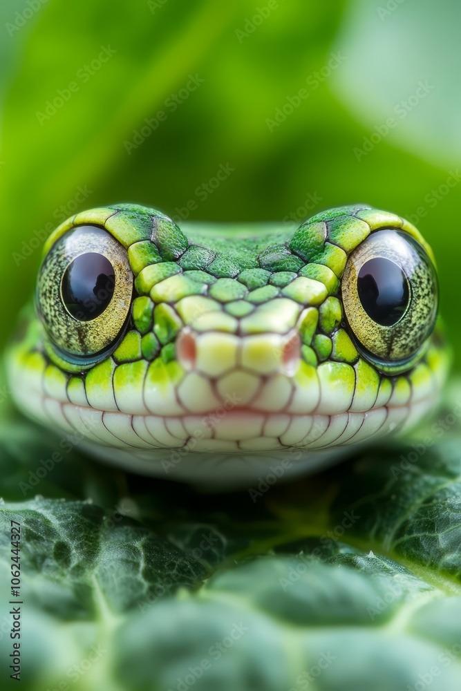A close up of a green snake on a leaf A close up of a green snake on a leaf