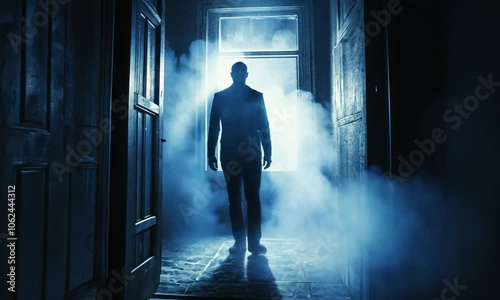 Mysterious Figure in a Dark Hallway