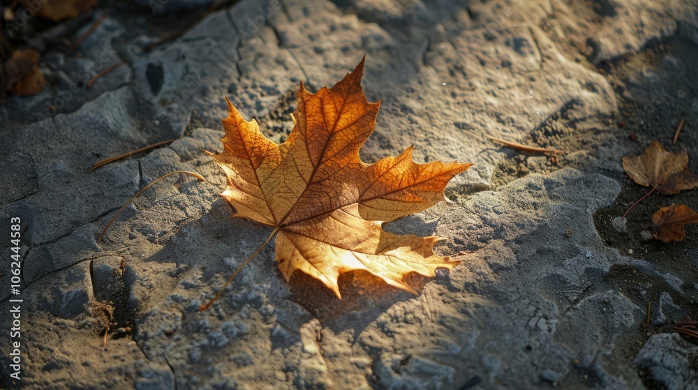 Dry autumn leaf close-up on ground in sunlight Dry autumn leaf close-up on ground in sunlight