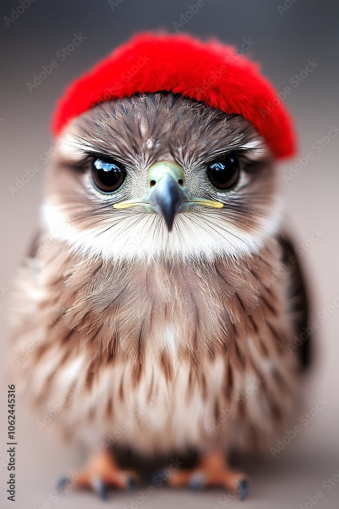 A small bird with a red beret on its head