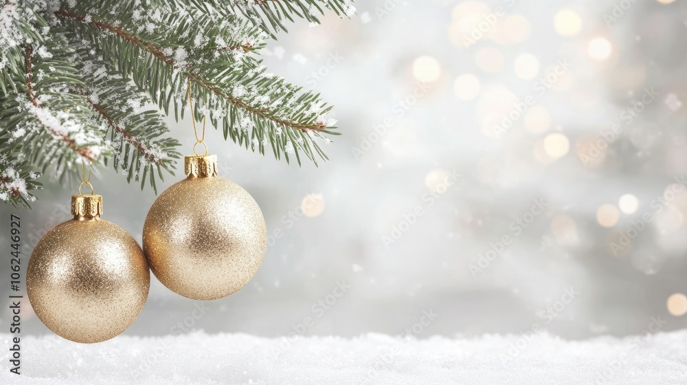 Beautiful Christmas tree background with Christmas tree branches and gold Christmas tree toys Beautiful Christmas tree background with Christmas tree branches and gold Christmas tree toys