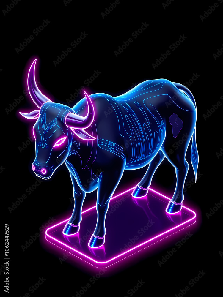 isometric cross-sectional 3D hologram of a bull