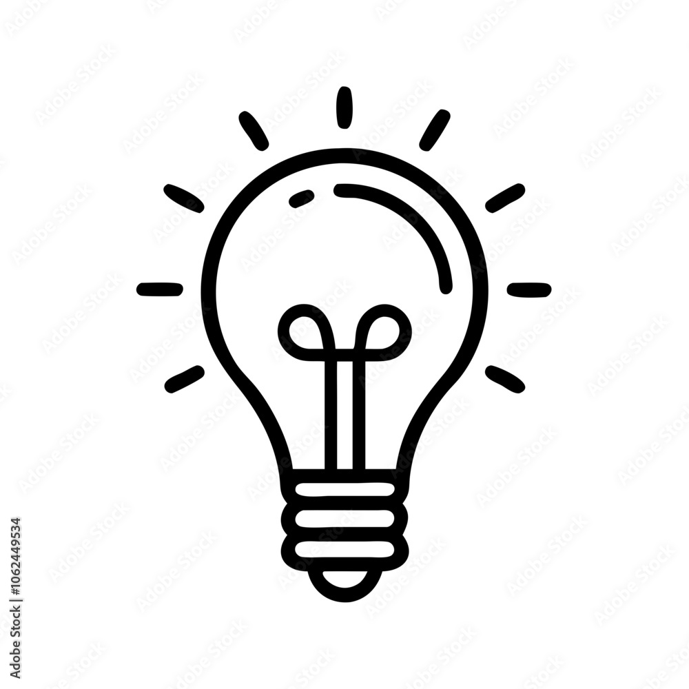 Fototapeta premium Light bulb icon with rays for idea generation and creativity