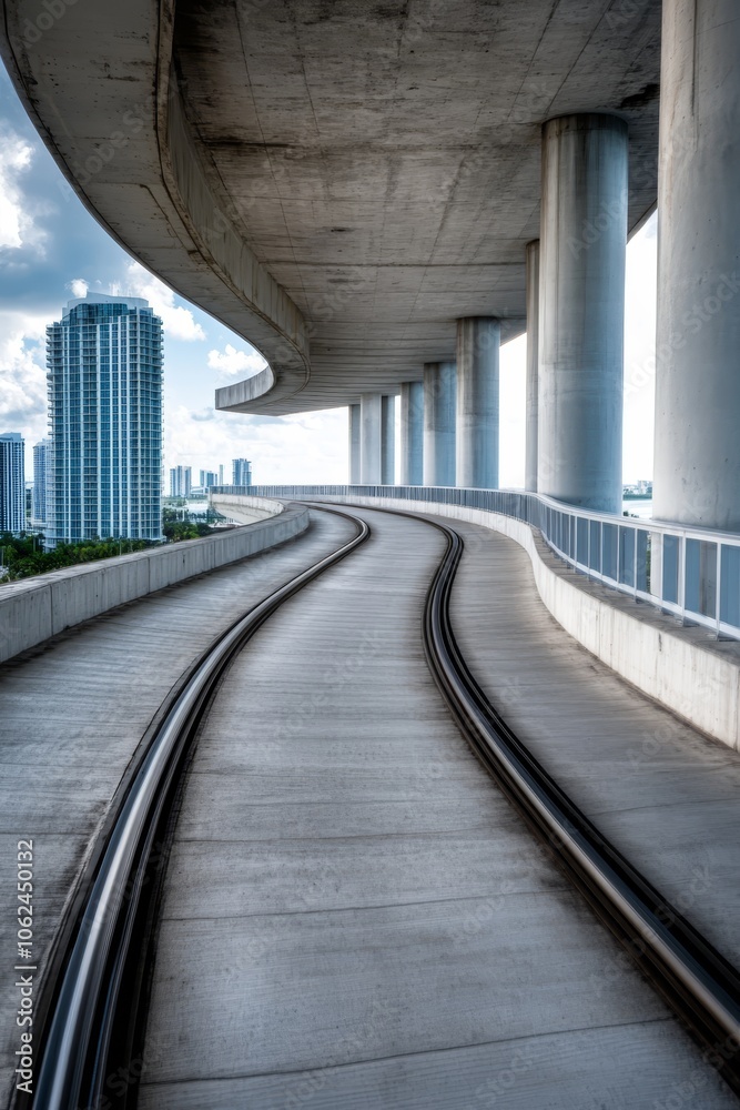 A view of a train track going under a bridge A view of a train track going under a bridge