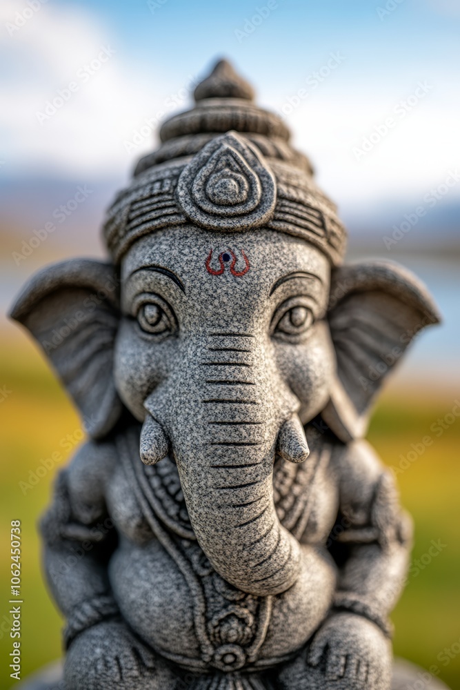 A statue of an elephant sitting on top of a rock A statue of an elephant sitting on top of a rock