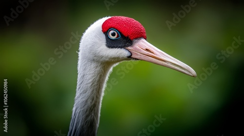 A close up of a bird with a red beak