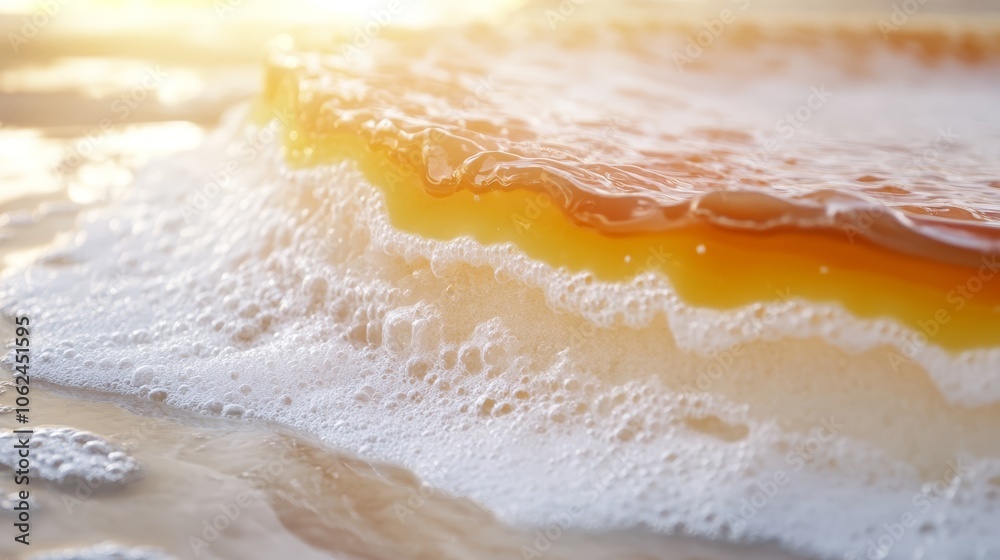 A close up of a piece of cake on the beach