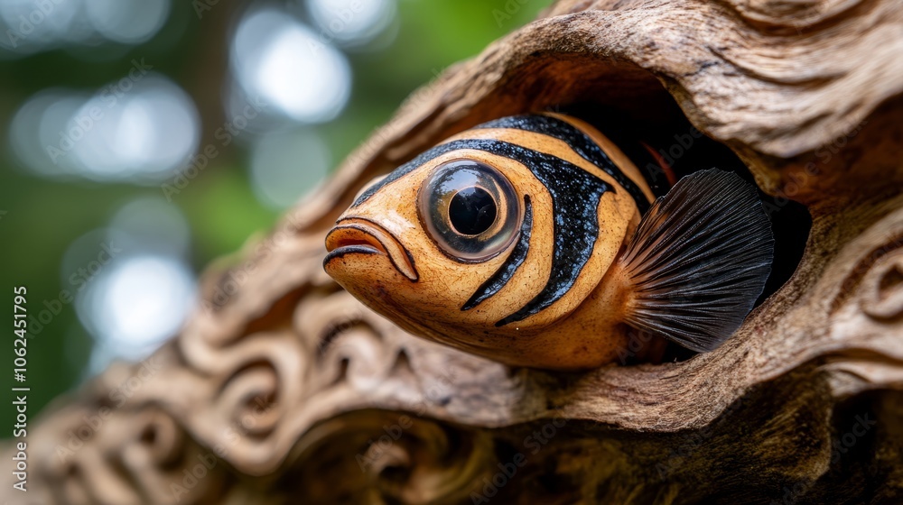 A close up of a fish in a tree trunk A close up of a fish in a tree trunk