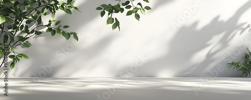 Soft light background with foliage shadows on a light wall, ideal for presentations with a smooth finish.