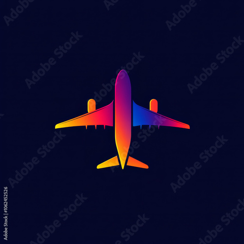 A minimalist, vibrant airplane illustration in sunset hues, symbolizing travel, adventure, and freedom in a sleek, modern style. Ideal for themes related to aviation, wanderlust, and exploration. photo