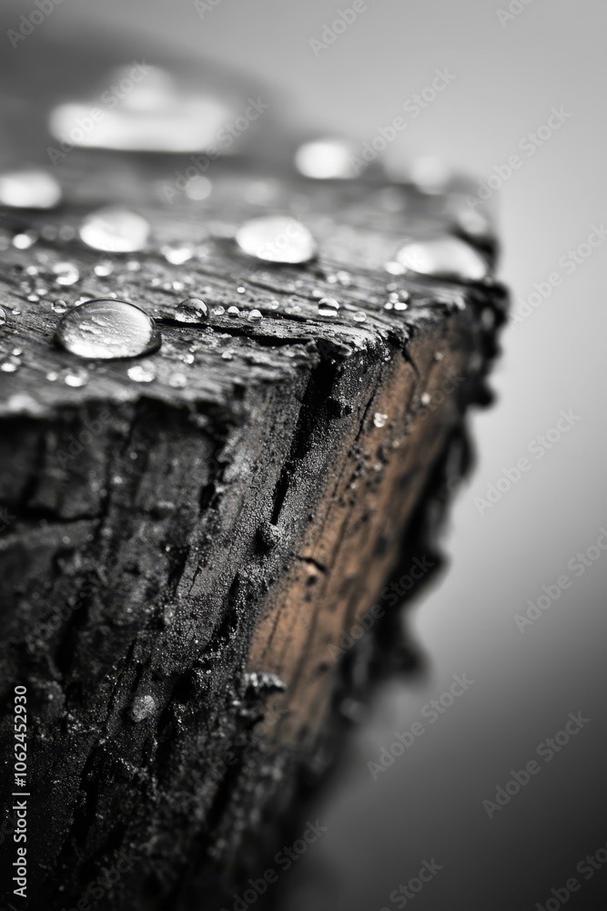 A close up of water droplets on a piece of wood A close up of water droplets on a piece of wood