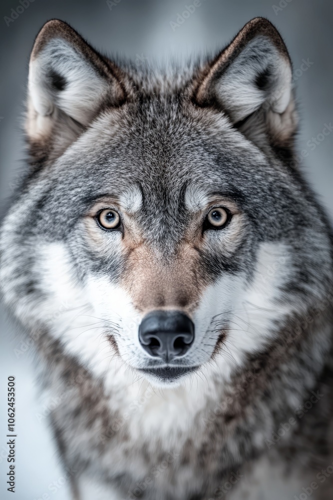 A close up of a wolf's face in the snow A close up of a wolf's face in the snow